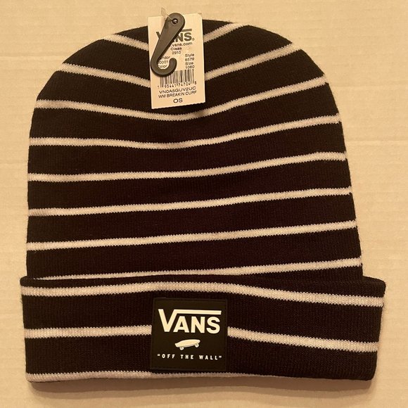 NWT Vans Off The Wall Women's Breakin Curfew Black Striped Beanie Onesize - Picture 2 of 10